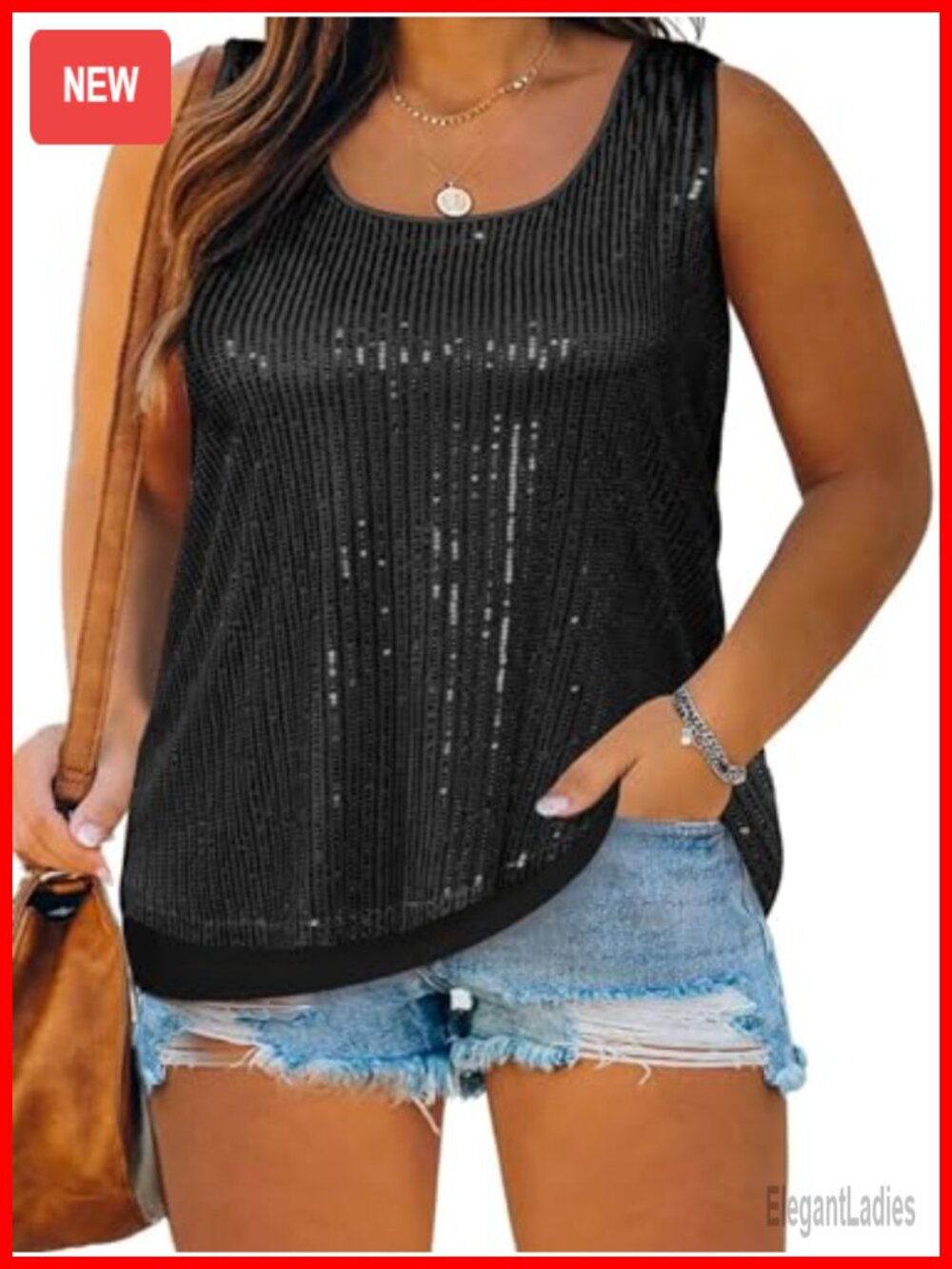 Plus Size Sequin Tank Top Sleeveless Sparkle Shimmer Tunic Going Out Party Top